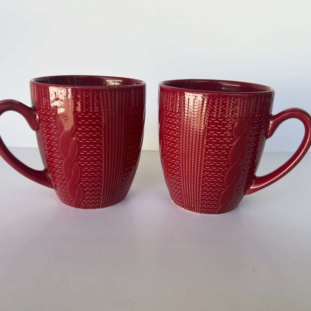 Royal Norfolk Red Sweater Embossed 16 oz Coffee, Hot Chocolate, Tea Mug Pair
